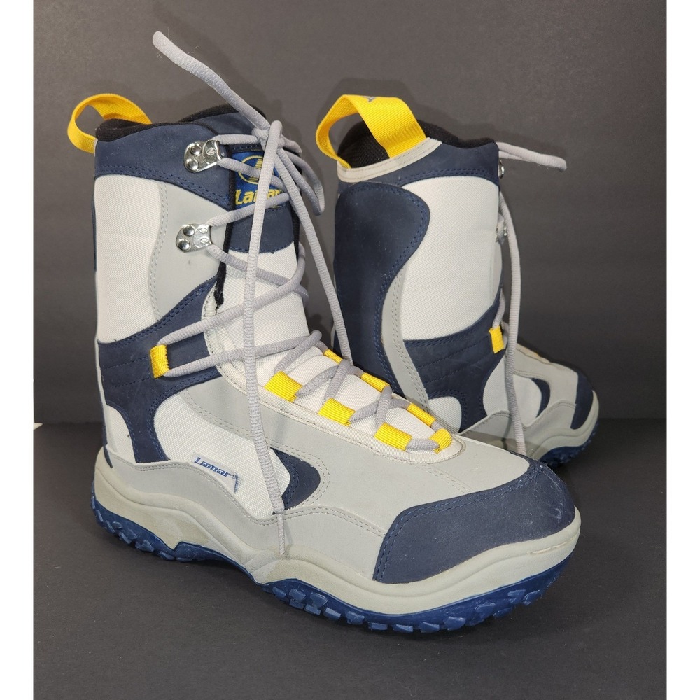 LAMAR Delta Snowboard Boots Mens Size 12 Grey Blue Yellow Linerless Winter Sport